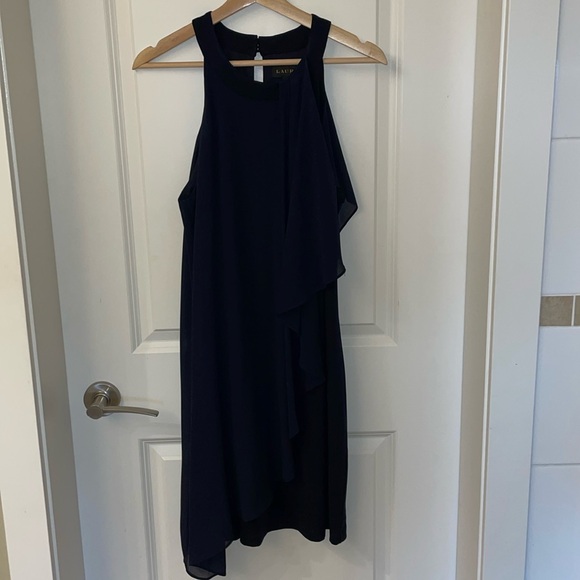 Beautiful mother of the bride navy dress with chiffon overlay. Sz12 - Picture 2 of 8